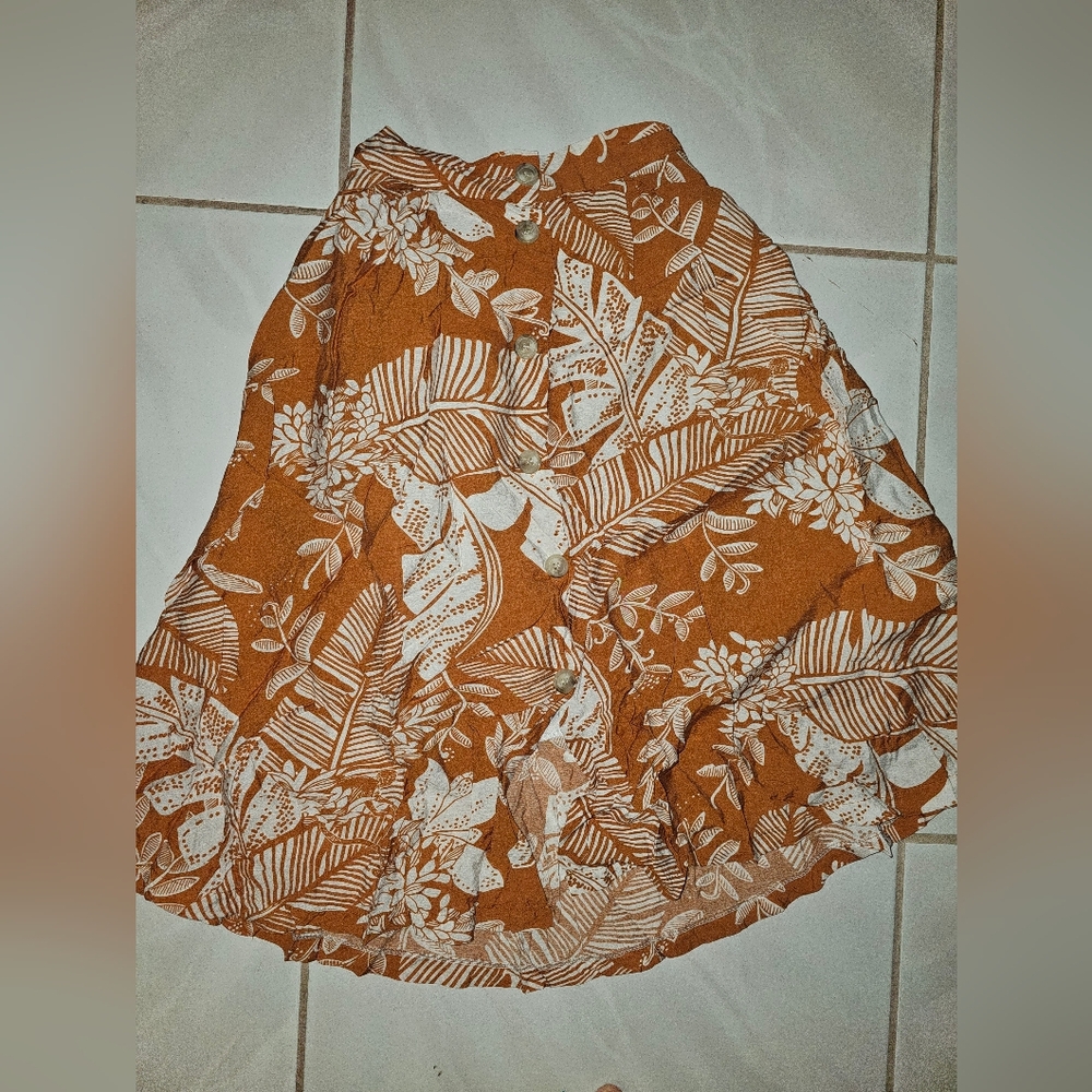 Orange and White Floral Button-Up Shirt